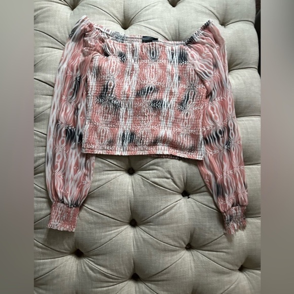 Anthropologie Pink and Black Smocked Crop Blouse - Picture 3 of 10